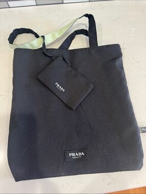 Prada interchangeably Black/green Canvas Duffel Tote with Light Green Strap